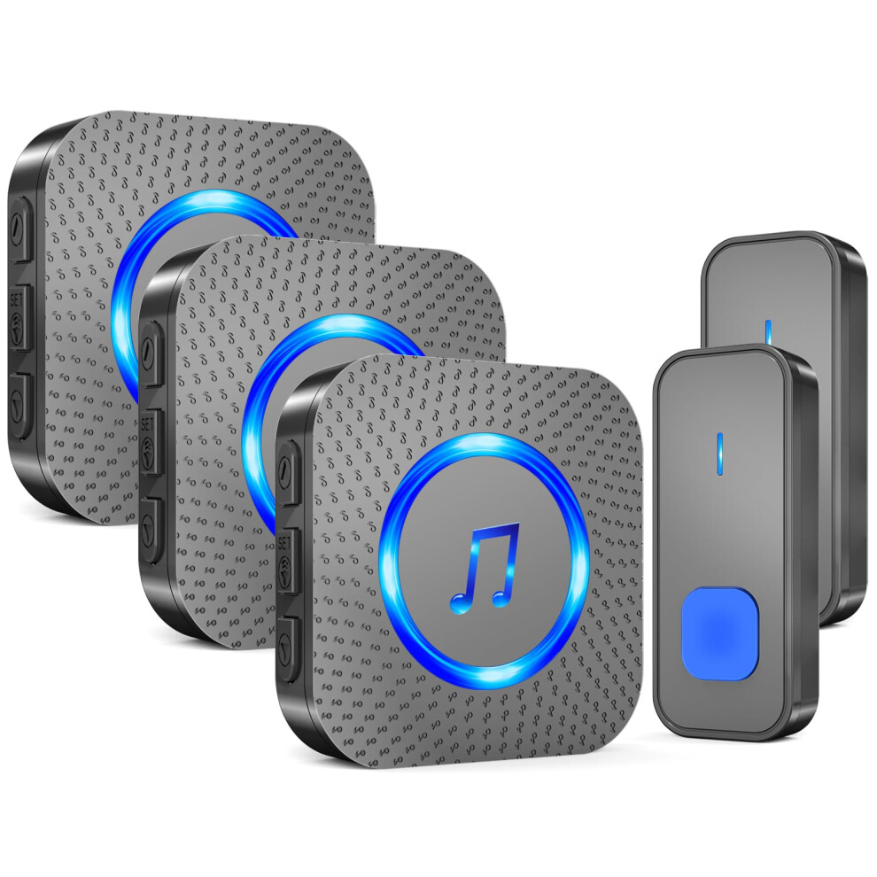 Surfou Wireless Doorbell, Waterproof Battery Operated Cordless Doorbell With 3 Receivers Operating At 1,300 Feet Long Range With 55 Chimes 5 Volume L 5476684302283