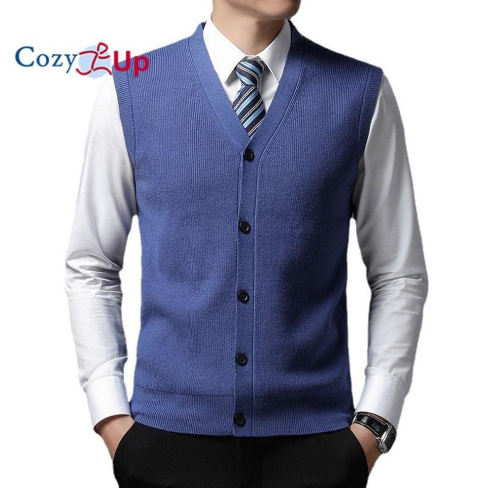 (blue, XL) Cozy Up Men&apos;s Knitted Cardigan Casual Solid Color Vest Waistcoat Sweater