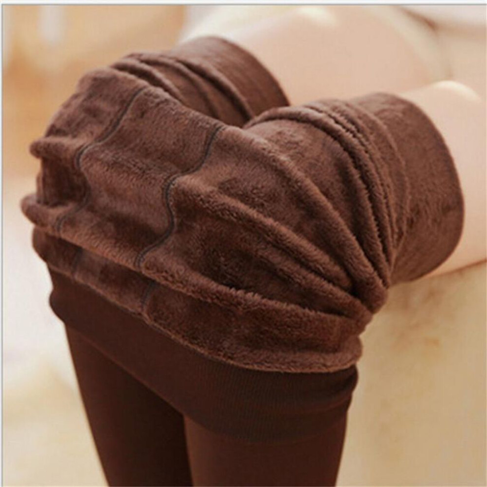 (brown, L) Auroth Women Plus Velvet Winter Leggings High Elastic Keep Warm Legging Female High Waist Slim Legings