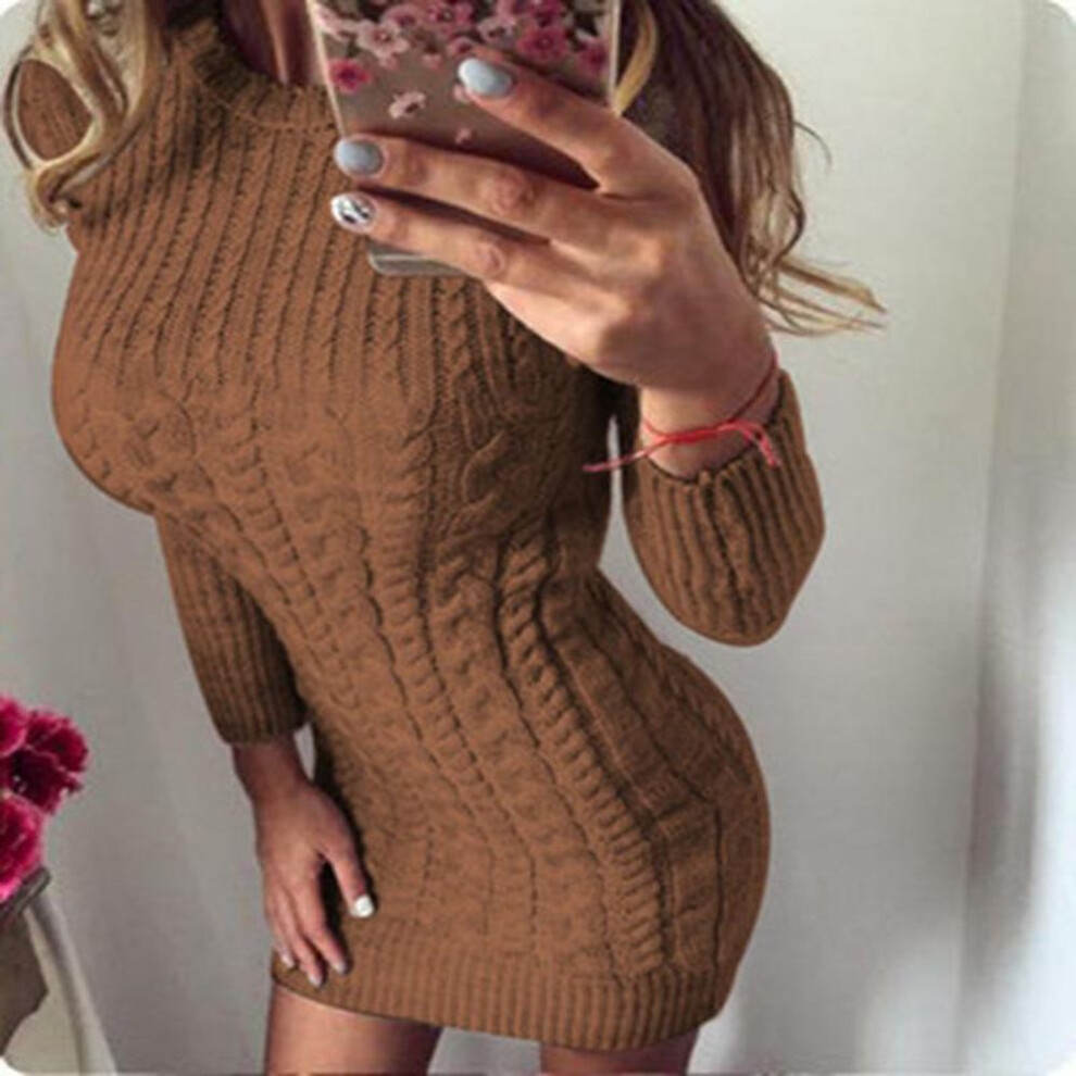 (brown, M) SCIONE Sweater Winter Warm Pullover Women Autumn Slim Knit Dress Long Sleeve Knitted Dress Pullover