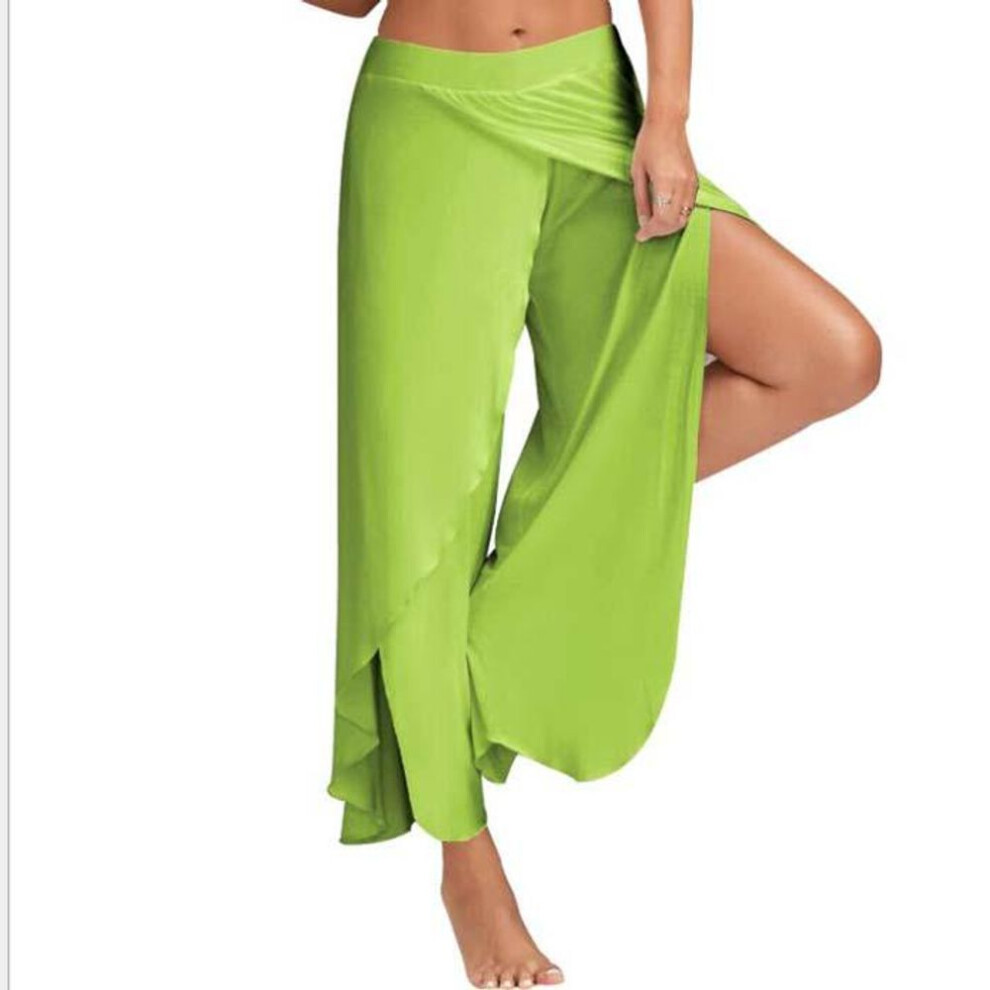 (green, XXXXL) New Women Palazzo Boho Wide Leg Pants Loose Chiffon Skirt Flared Yoga Trousers Plus Size 5XL