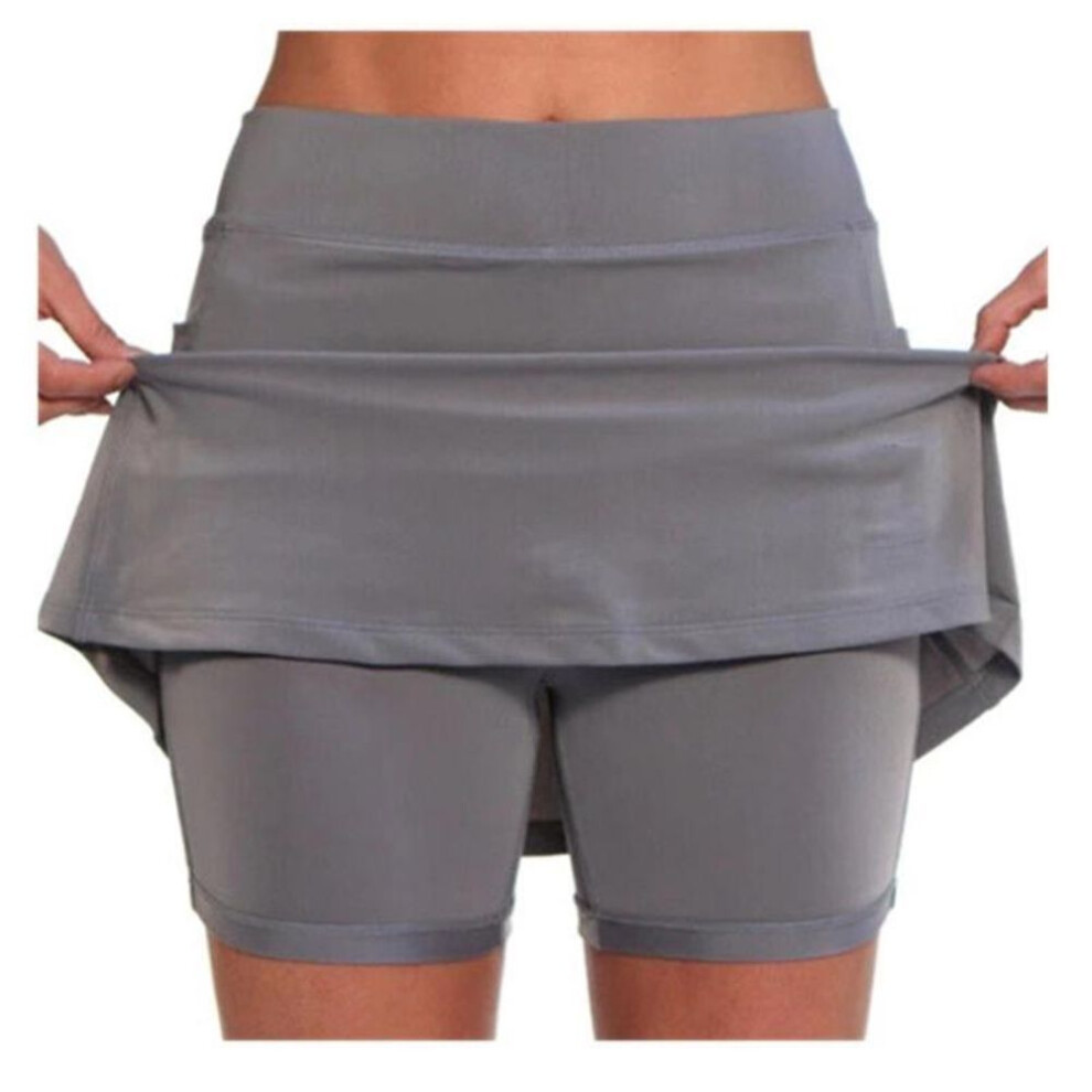 (Grey, 3XL) Women&apos;s Shorts Athletic Solid Color Culottes with Pockets Casual Summer Running Tennis Golf Gym Sports Workout Beach Skirt Yoga Pants