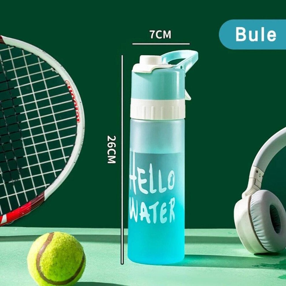 (601-700ml, Blue) Spray Fog Water Bottle Large Capacity Male And Female Sports Food Grade Students Cool Down Portable Canteen Spray Cup