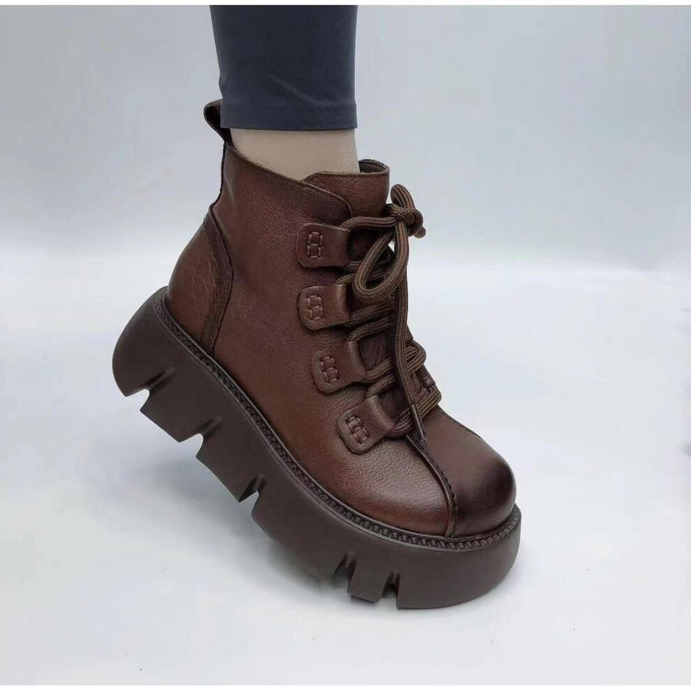 (brown,grey, 39) Autumn and Winter Fashion Women&apos;s Retro British Style Side Zipper Short Boots with Plush Cotton Boots