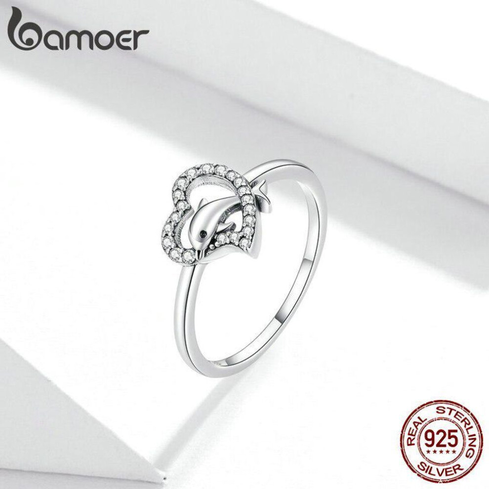(8) Bamoer 925 Sterling Silver Silver Dolphin with Heart CZ Bubble Finger Rings for Women Engagement Wedding Statement Jewelry