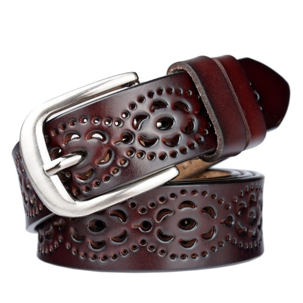 (Coffee, 115cm) Fashion Ladies Real Cowhide Belt Personality Hollow Dress Belt Decoration Casual Real Cowhide Belt Delicate Ladies Belt