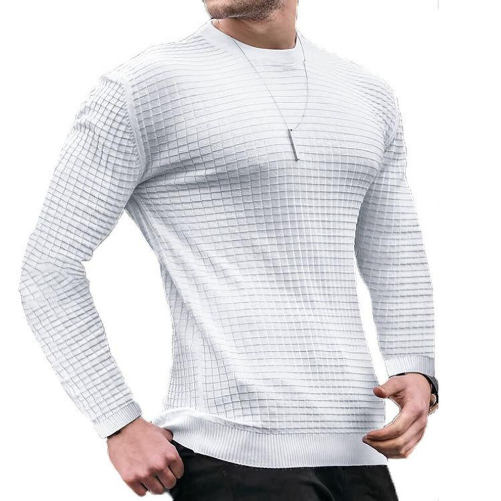 (white, XXL) Sweatwear Men&apos;s Round Collar Autumn Winter Casual Long Sleeve Basic Knitted Sweater Pullover Men Tops Sweatshirts T-shirt