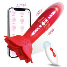 NEW Remote Control Thrusting Rose Vibrator APP Wearable Female Sex Toys Bluetooth G Spot Stimulator with 9 Telescopic & 9 Vibrating Modes Waterpro