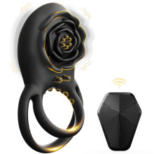 (Black) Vibrating Penis Ring Adult Sex Toys for Men, Silicone Penis Ring with Rose Vibrator Couples Sex Toys, 8 Vibrations Adult Male Sex Toy Remote Control