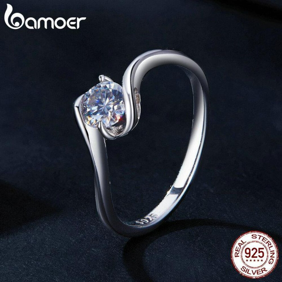 (8) BAMOER D Color VVS1 EX 0.5CT Moissanite Ring Delicate Lab Diamond Ring 925 Sterling Silver for Women Engagement Wedding Jewelry