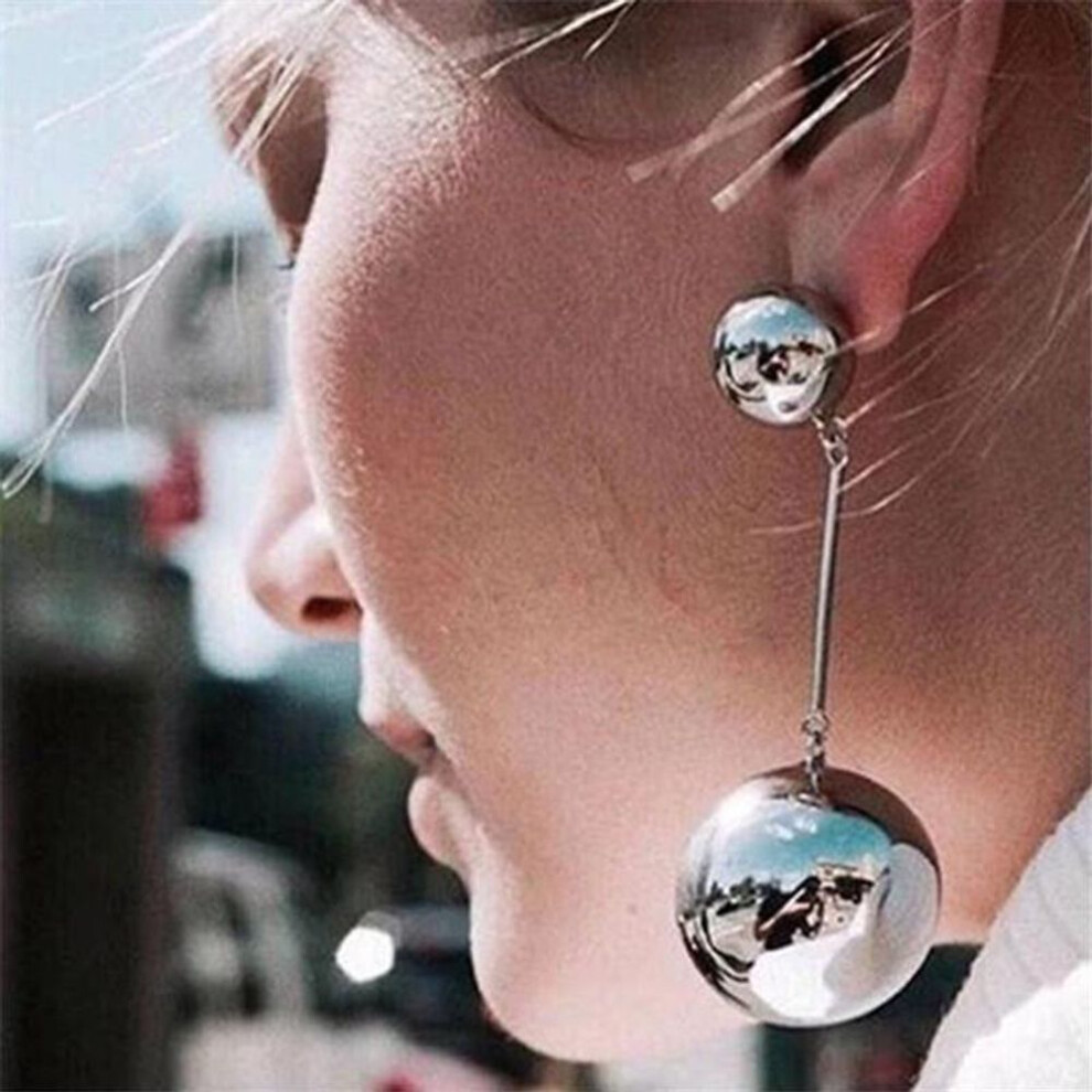(Silver) Vintage Large Ball Pendant Earrings Women&apos;s European American Style Personality Long Drop Earrings Party Travel Jewelry