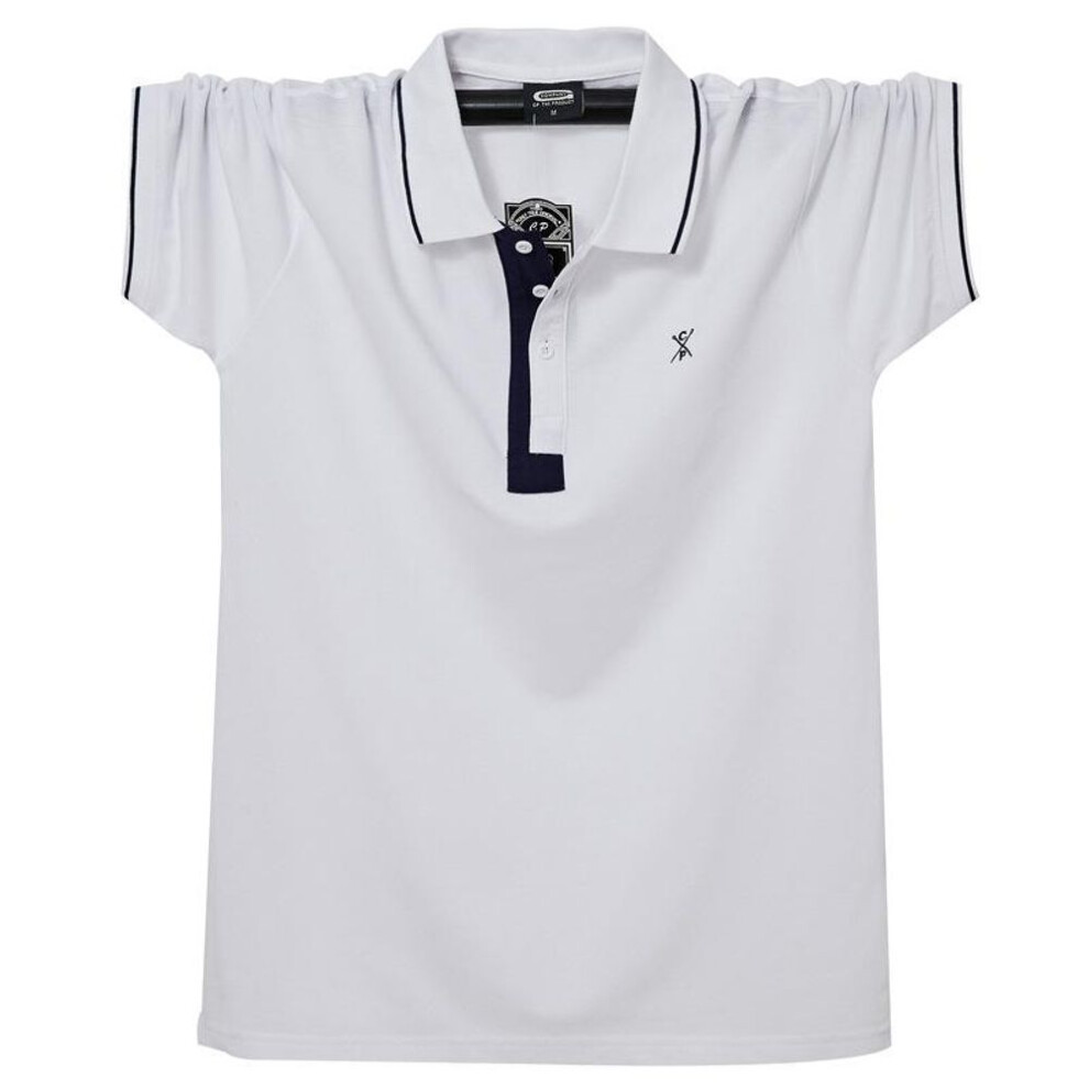 (white, 5XL) New Summer Men&apos;s Short-sleeved Polo Shirt Loose Casual Lapel T-shirt Cotton Breathable Sweat-absorbent Plus Size