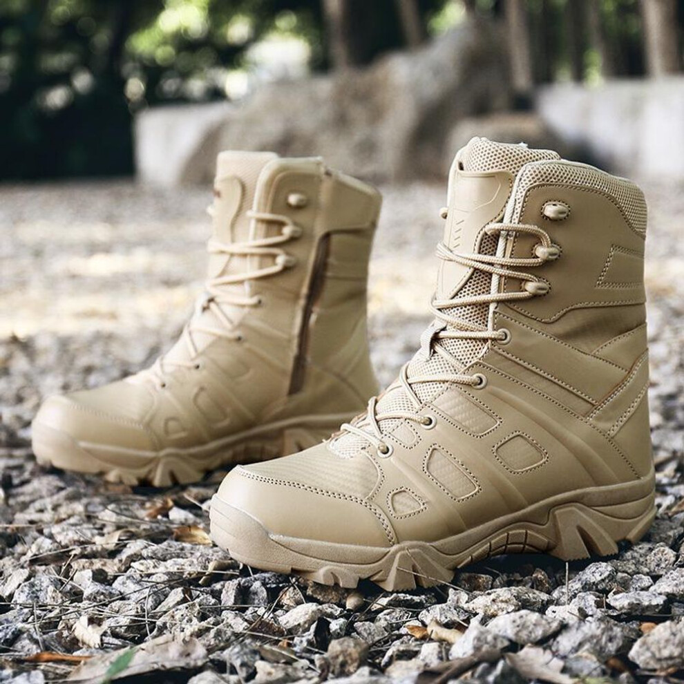 (khaki, 43) Men&apos;s Boots Fashion Outdoor Anti-collision Hiking Shoes Army Combat Military Boots