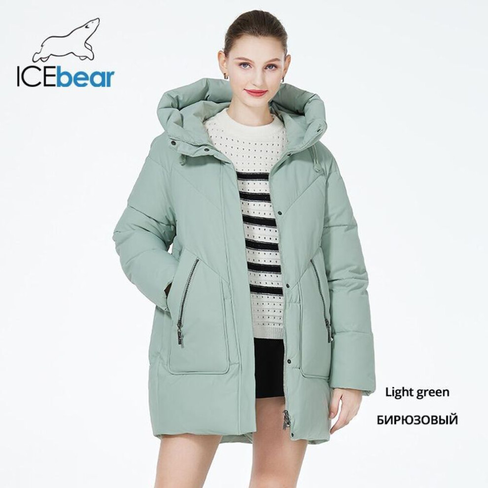 (light green, 46) ICEbear 2023 new women&apos;s winter puffer jacket mid-length casual hooded windproof cotton coat brand clothing GWD3922I