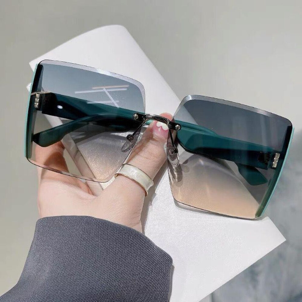(Green) Fashion Square Women Shades Glasses Gradient Color Lens Sunglasses For Female Outdoor Anti UV Large Frame Eyewear