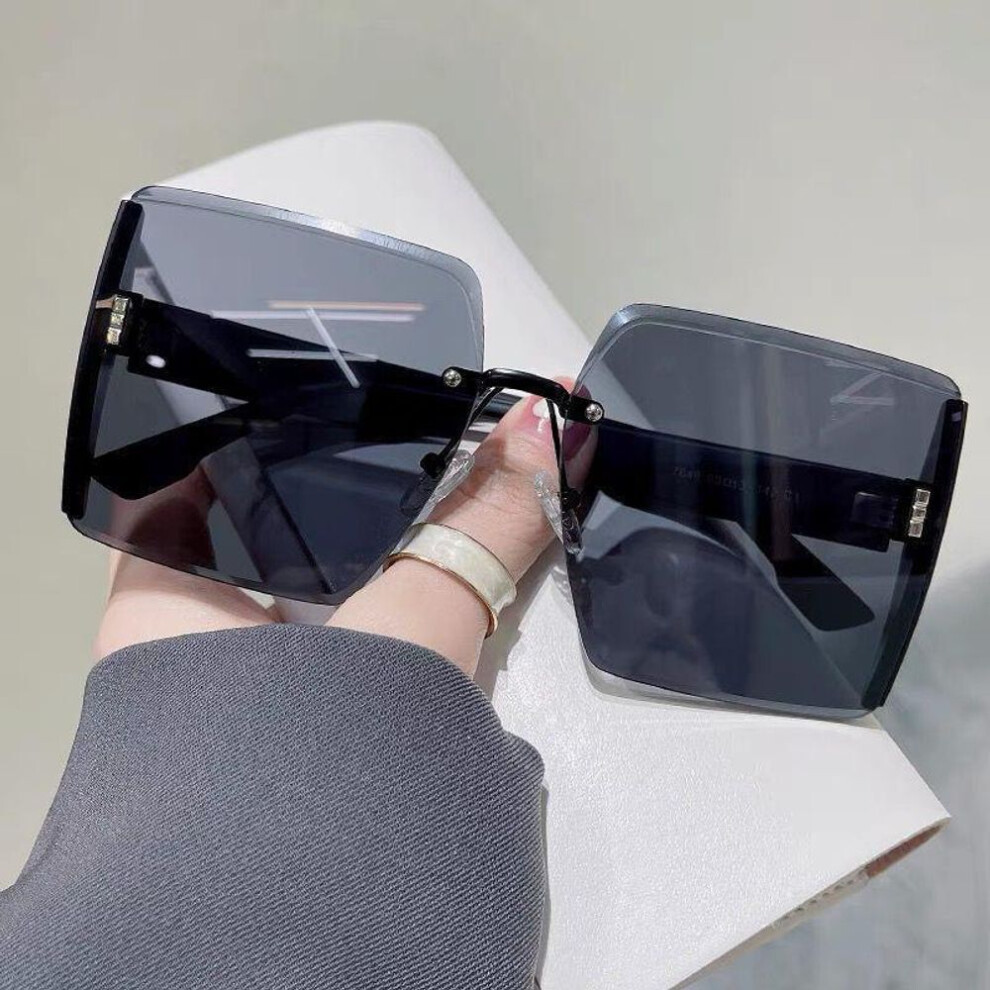 (Black) Fashion Square Women Shades Glasses Gradient Color Lens Sunglasses For Female Outdoor Anti UV Large Frame Eyewear