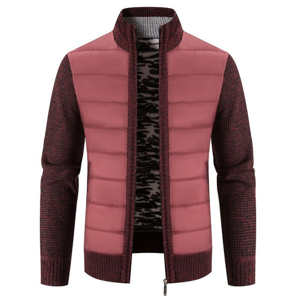 (wine red, XXXL) Autumn and Winter Plus Velvet Thickening Men&apos;s Knitted Cardigan Korean Version Trend Loose Color Matching Sweater Cardigan Coat