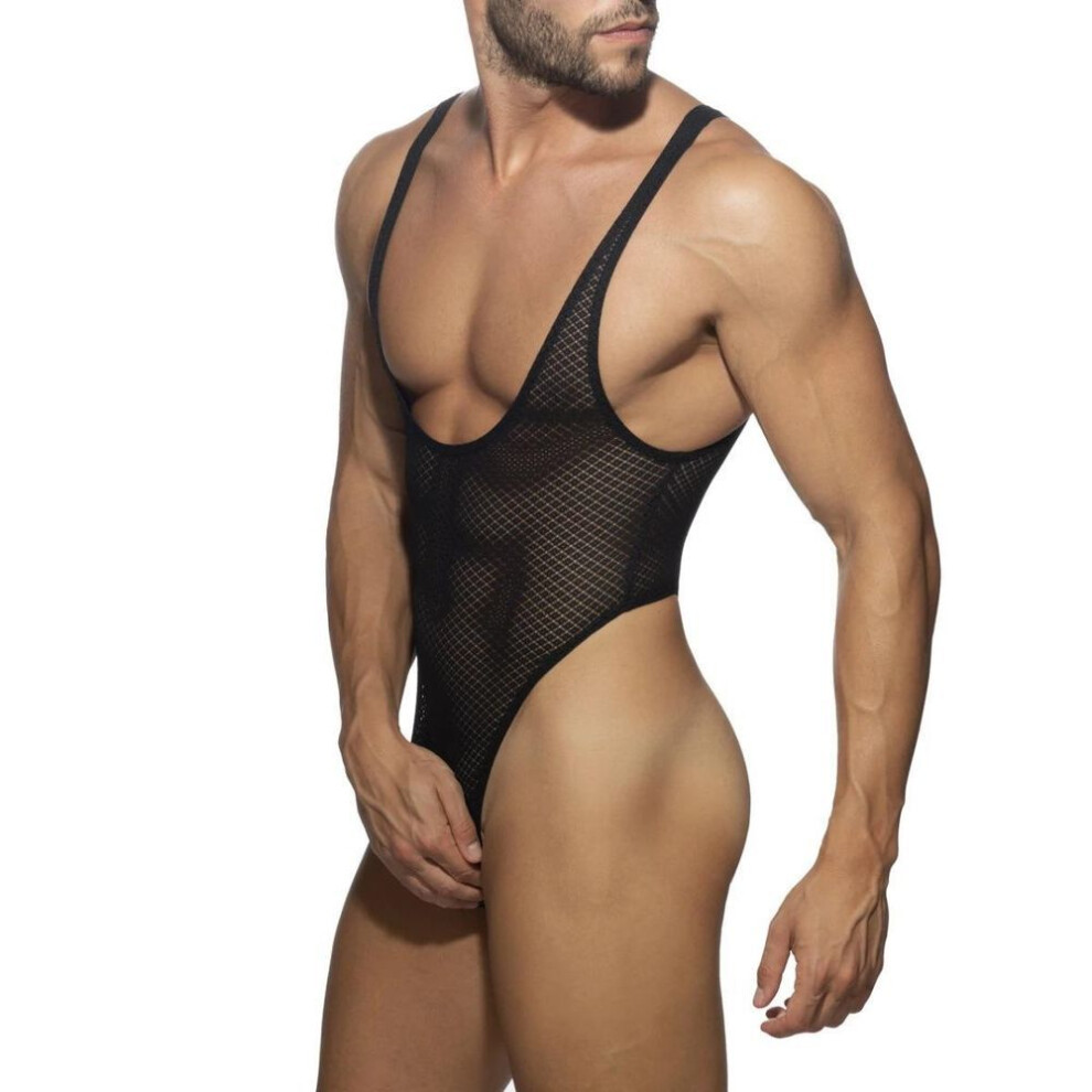 (black,black, L) Men&apos;s Erotic Bodysuits One-Piece Ergonomic Shape Gay Lace T-Pants Thongs Sexy Translucent High-Slit Underwear