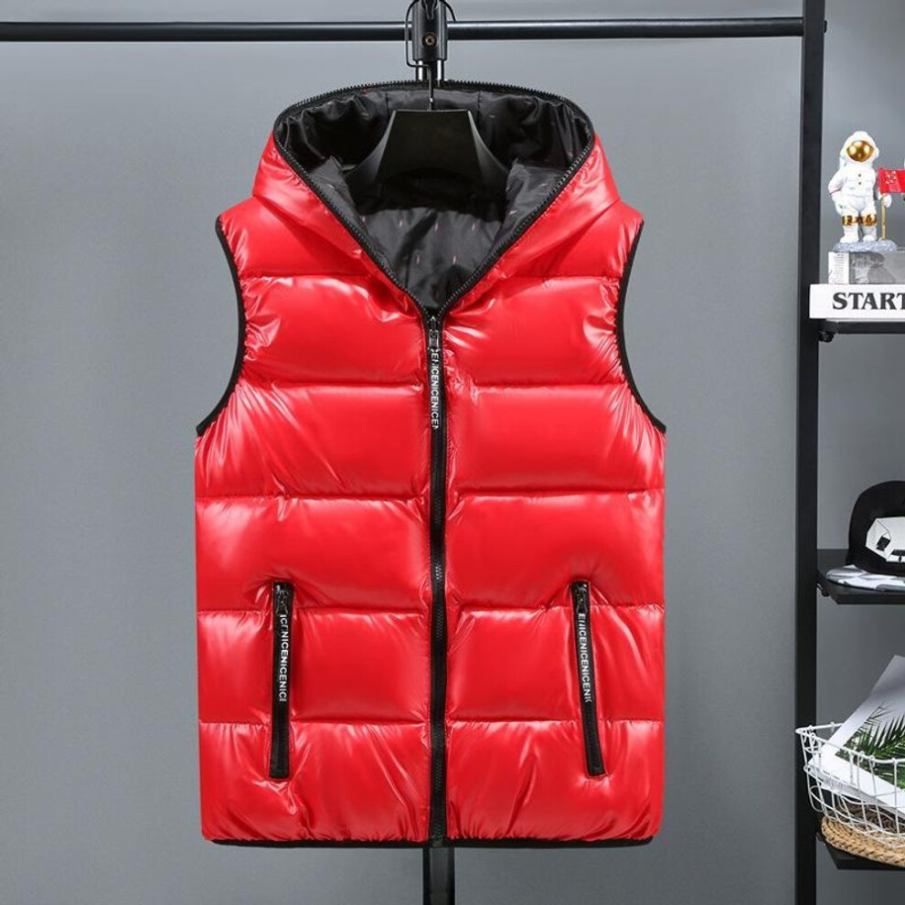 (red, 4XL) Men and Women Fashion Autumn Winter Waistcoat Coats & Jackets Thicken Stand Collar Solid Color Cotton Vest Down Jacket Sleeveless Vest