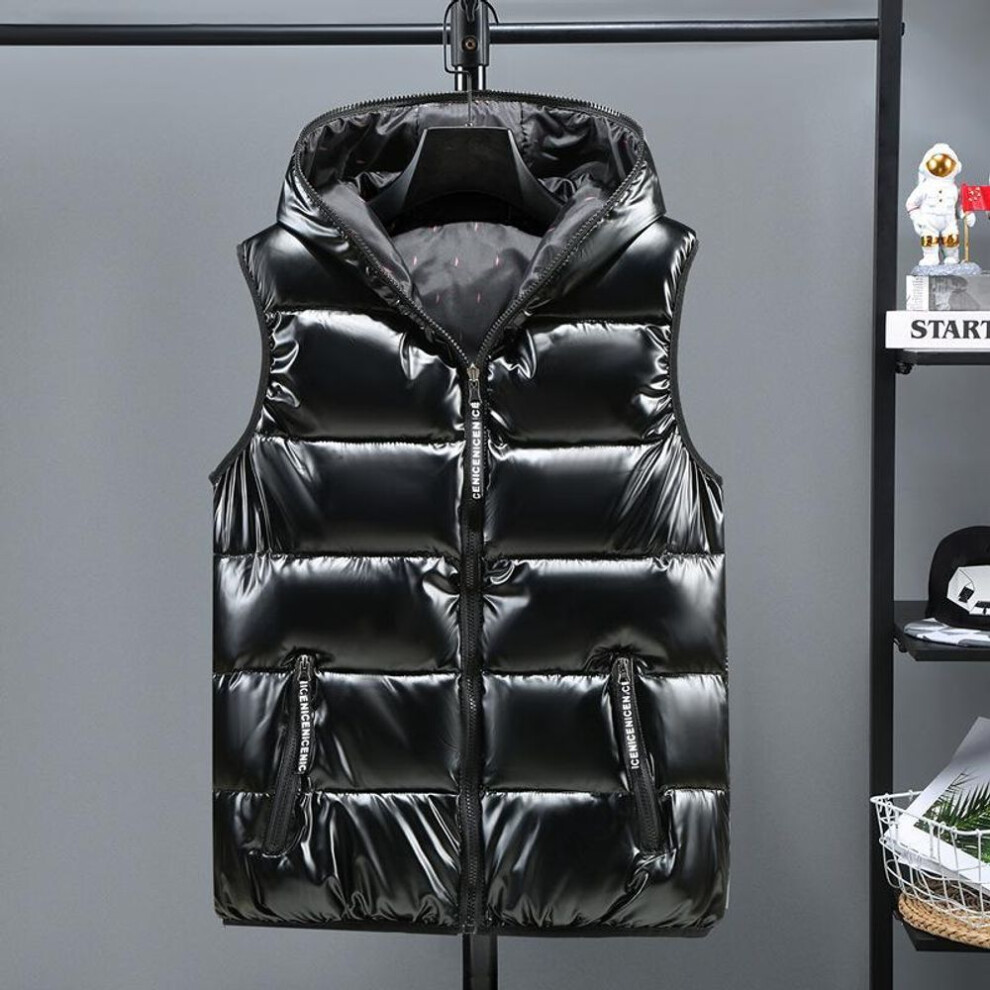 (black, 3XL) Men and Women Fashion Autumn Winter Waistcoat Coats & Jackets Thicken Stand Collar Solid Color Cotton Vest Down Jacket Sleeveless Vest