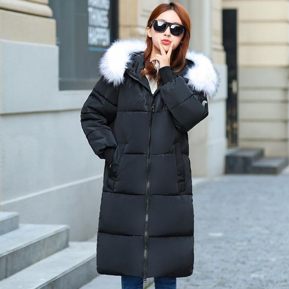 (black, XL) XL-7XL Plus Size Women Winter Thernal Jacket Overcoat Fur Collar Long Parkas Hooded Padded Down Coat