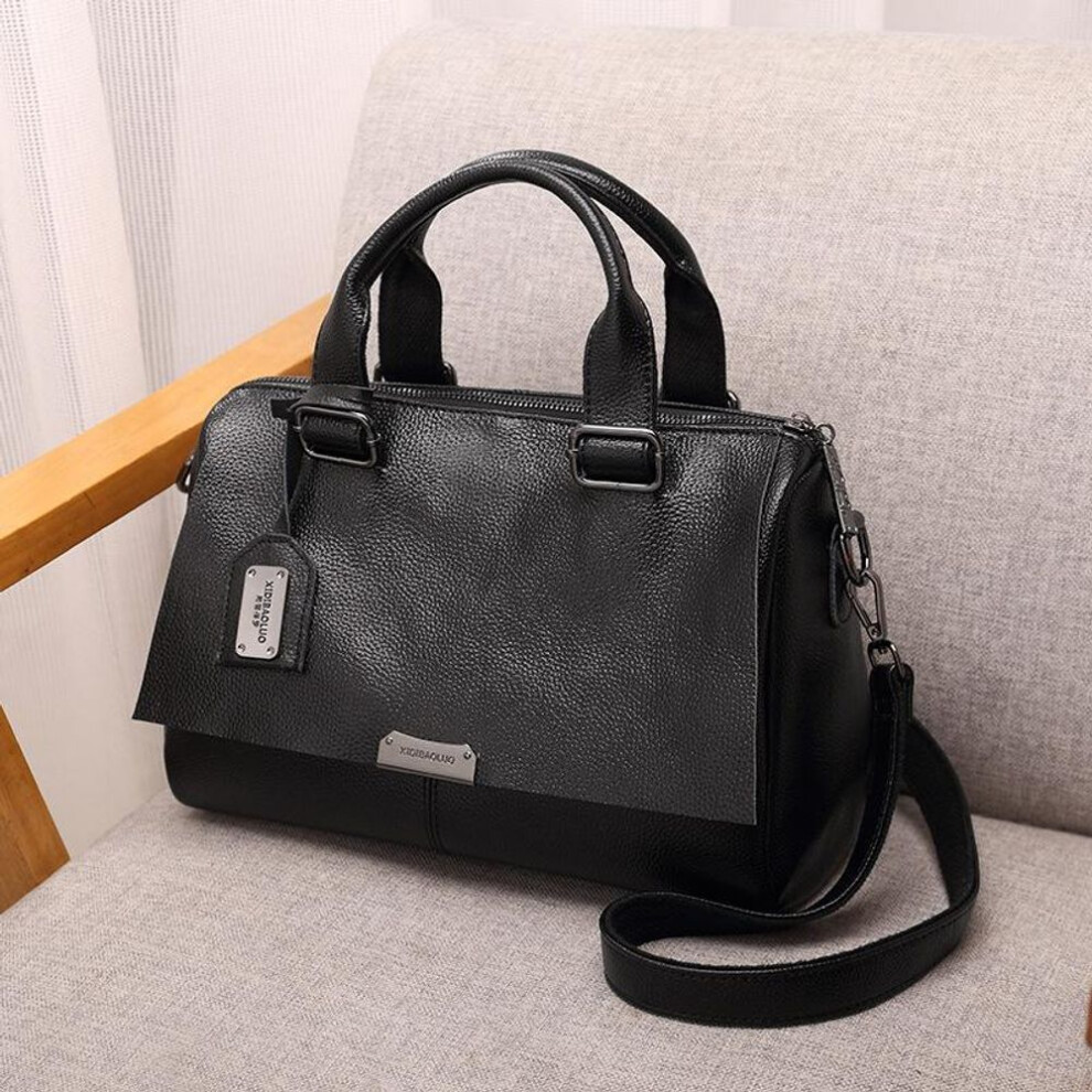 (black) Johnature Fashion Handbag Versatile Women Leather Bag Casual Solid Color Large Capacity Shoulder & Crossbody Bags