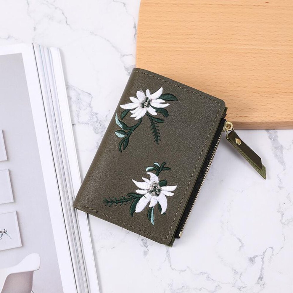(dark green, 12.5*2.5*9cm) Yogodlns Fashion Leather Short Women Wallet Ladies Small Clutch Money Coin Pocket Card Holders Purse Female Embroidered Wallets