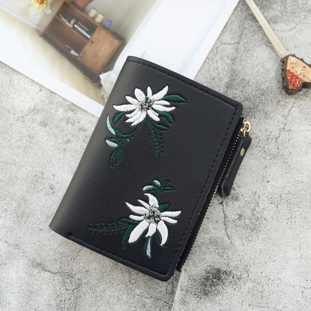 (black, 12.5*2.5*9cm) Yogodlns Fashion Leather Short Women Wallet Ladies Small Clutch Money Coin Pocket Card Holders Purse Female Embroidered Wallets