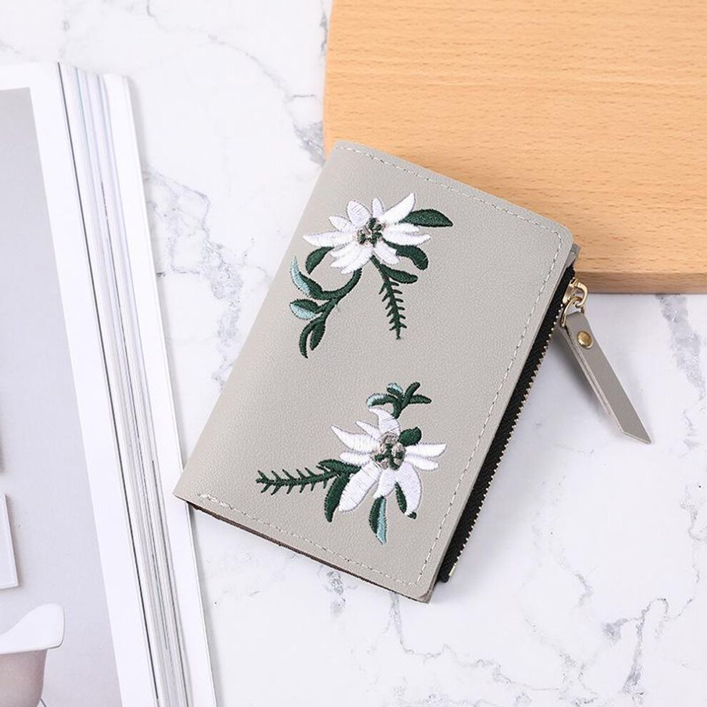 (gray, 12.5*2.5*9cm) Yogodlns Fashion Leather Short Women Wallet Ladies Small Clutch Money Coin Pocket Card Holders Purse Female Embroidered Wallets