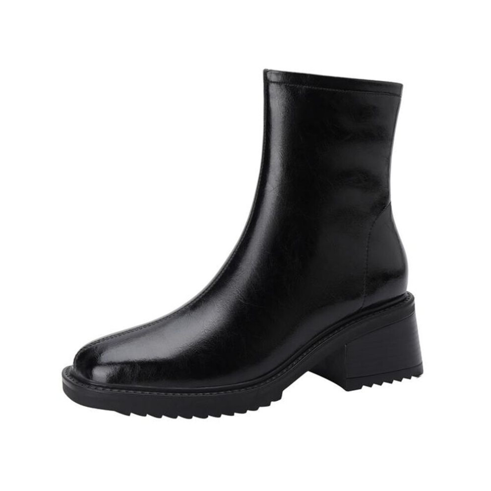 (black, 36) Meotina Women Shoes Genuine Leather Fashion Boots Platform Thick HIgh Heel Ladies Boots Zipper Ankle Boots Winter Black Brown 43