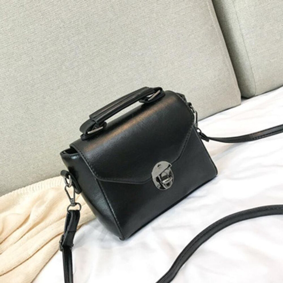 (black, 22*17*10cm) Vintage Top-handle Leather Shoulder Bag Small Crossbody Handbags