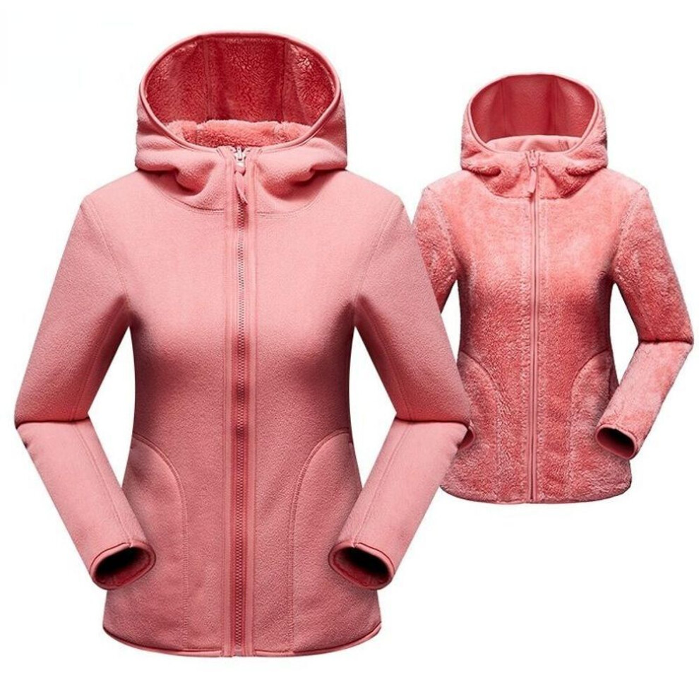 (pink, L) Unisex Reversible Hoodie Women Pullover Sweatshirts Winter Warm Polar/Coral Fleece Hooded Jacket Ladies Flannel Coat Hoody