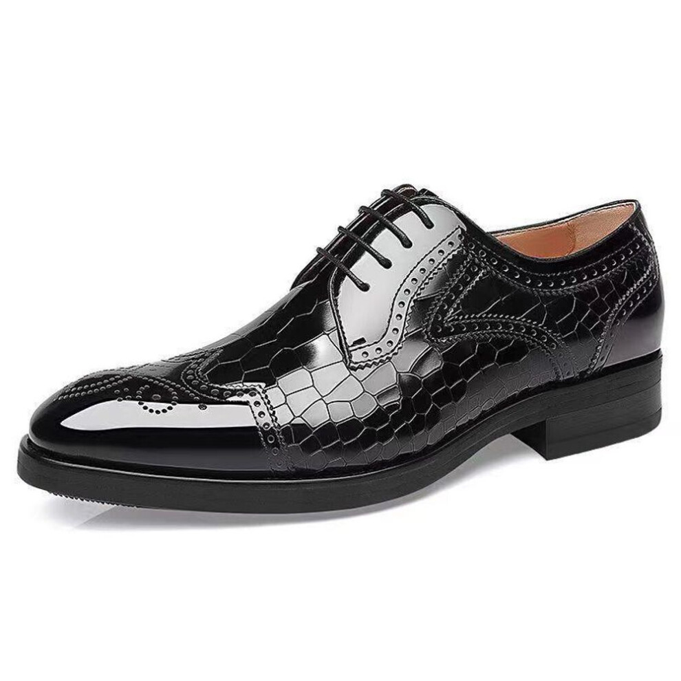 (black, 41) Man Crocodile Skin Loafers Brogue Designer Men Formal Dress Shoes Leather Shoes Lace-up Office Business Wedding Oxford Shoes