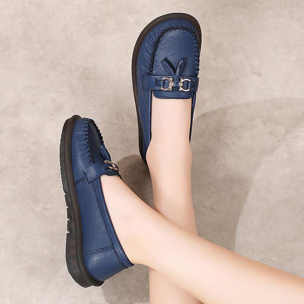 (navy blue, EU: 37) Women&apos;s Horse Bit Loafers Leather Driving Moccasins Comfort Flats Casual Slip on Plus Size Walking Minimalist Maternity Shoes for Woman