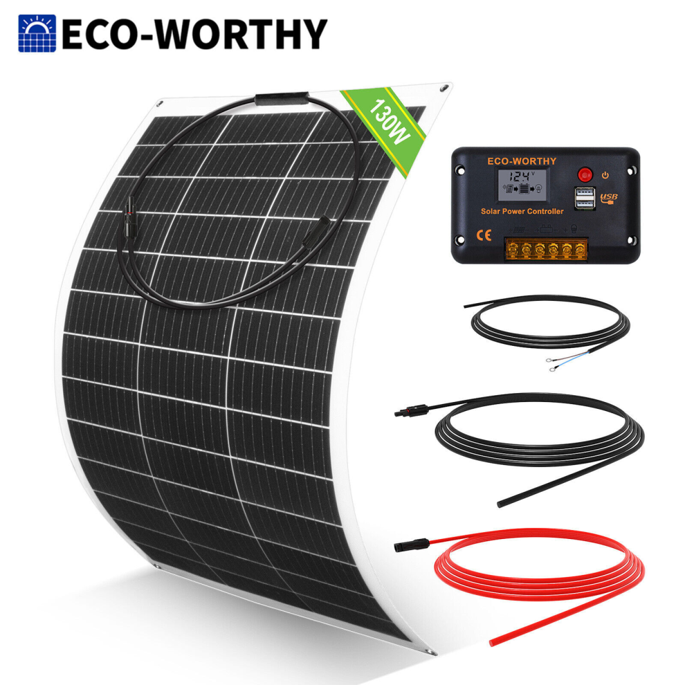 130W 12V Flexible Solar Panel Kit + 30A Lcd Controller For Rv Boat 46452535