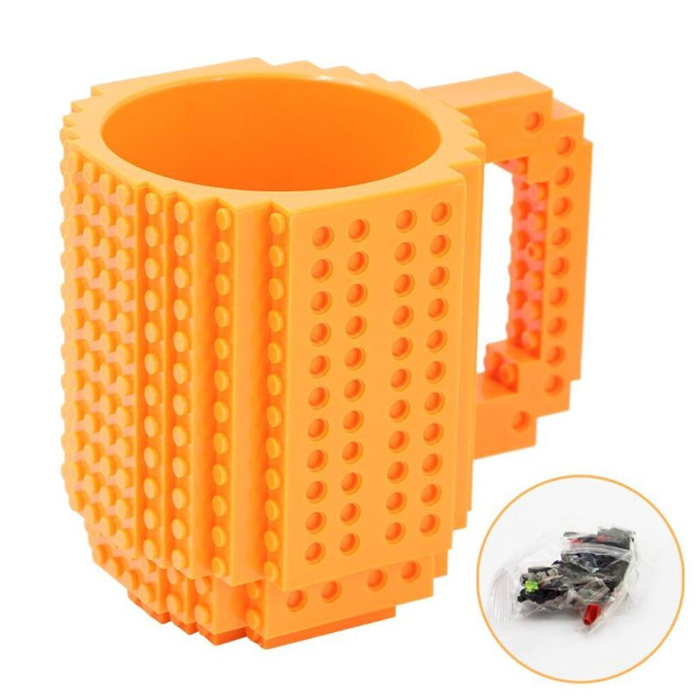 (Orange) Promotional Funny Building Blocks Coffee Mug Diy Build-on Brick 350ML/12oz Plastic Tea Cup Mug For Kids Christmas Gifts