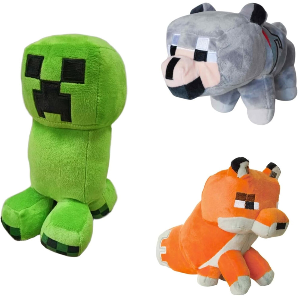 3 Pack Minecraft Game Plush Doll Toys, 7.9"/20cm Creeper Plush Toy, 8.6"/22cm Wolf, 7"/18cm Fox Stuffed Animal Toys, Christmas New Year Holiday-image-OPC-PHHJBTM-NEW