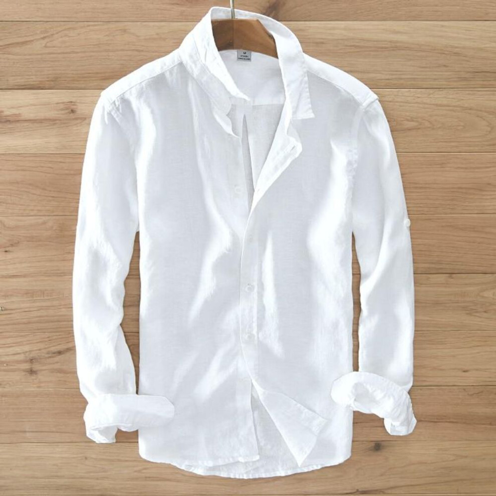 (white, XXXL) Designer Italy Style 100% Linen Long-sleeved Shirt Men  Casual 5 Colors Solid White Shirts For Men Top Camisa Chemise