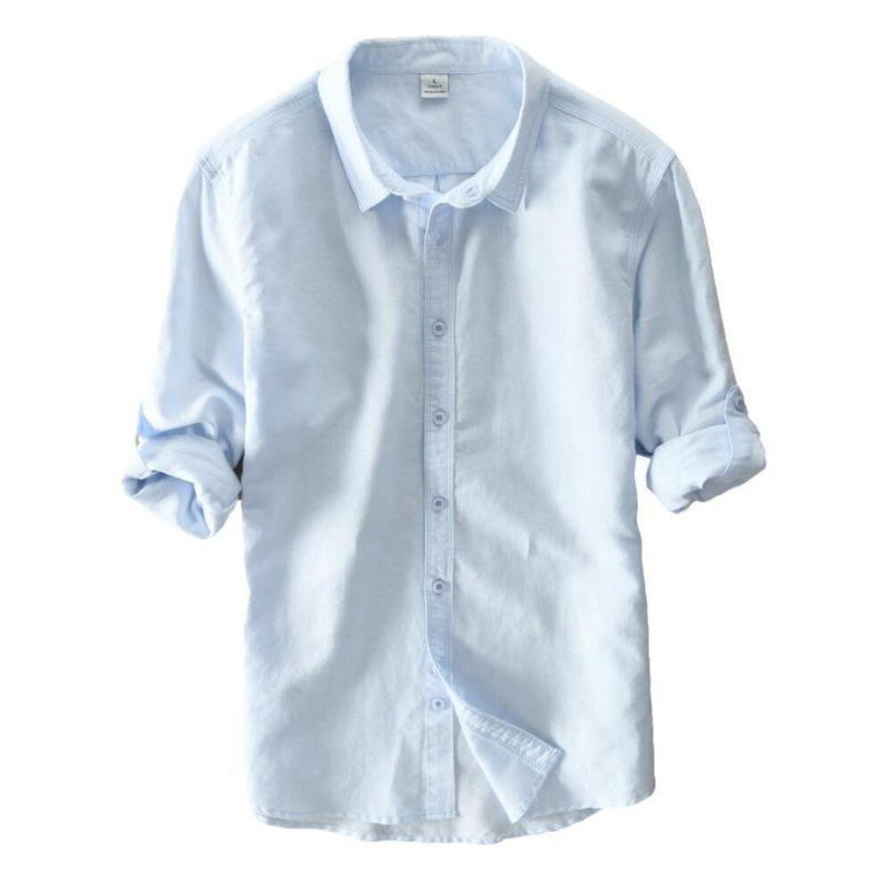 (sky blue, S) Designer Italy Style 100% Linen Long-sleeved Shirt Men  Casual 5 Colors Solid White Shirts For Men Top Camisa Chemise