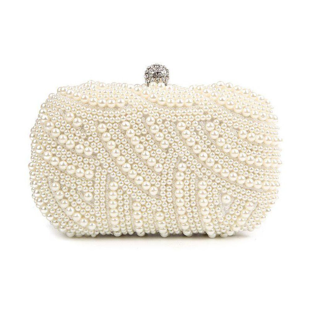 (beige) Hand made Luxury Pearl Clutch Women Purse Diamond Chain Evening Bag Party Wedding Bolsa Feminina bag