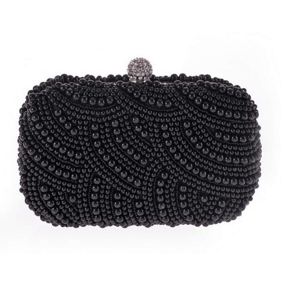 (black) Hand made Luxury Pearl Clutch Women Purse Diamond Chain Evening Bag Party Wedding Bolsa Feminina bag