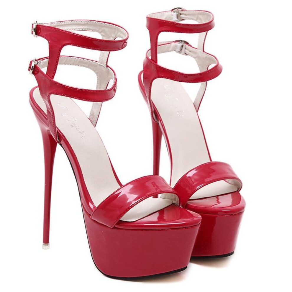 (red, 44) Super High Heels Sandals Party Sexy Dress Shoes Women Thin Heels Platform Pumps Plus Size 34-46