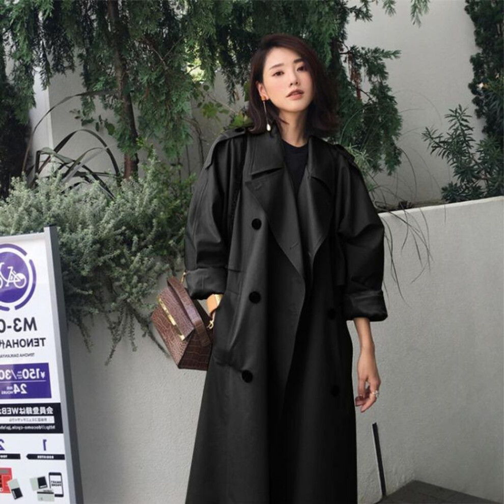 (black, XL) Fashion Women&apos;s Trench Coat  Female Windbreaker Long Sleeve Lady Trend Casual  Wind Coat