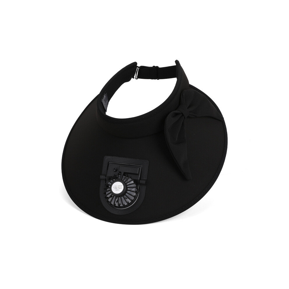(Black)Chapeau de soleil été grand bord avec décoration noeud et ventilateur pour extérieur quotidien