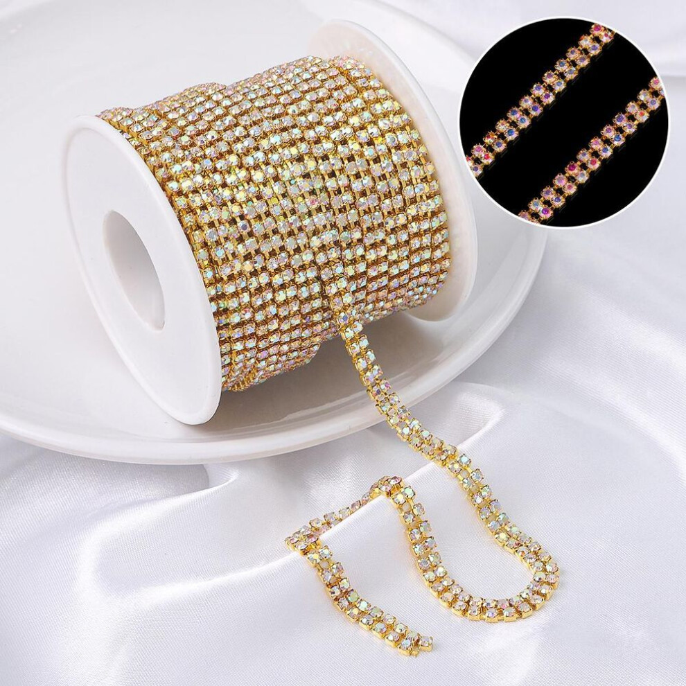 (gold,multicolor, 5mm) 1Yard/bag Density Flatback Rhinestone Chain Copper Sew-On Rhinestone Trim DIY Accessories