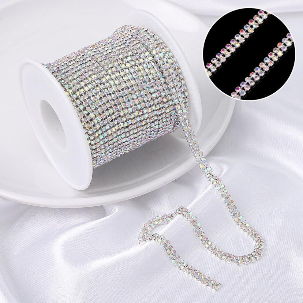(silver,multicolor, 4mm) 1Yard/bag Density Flatback Rhinestone Chain Copper Sew-On Rhinestone Trim DIY Accessories