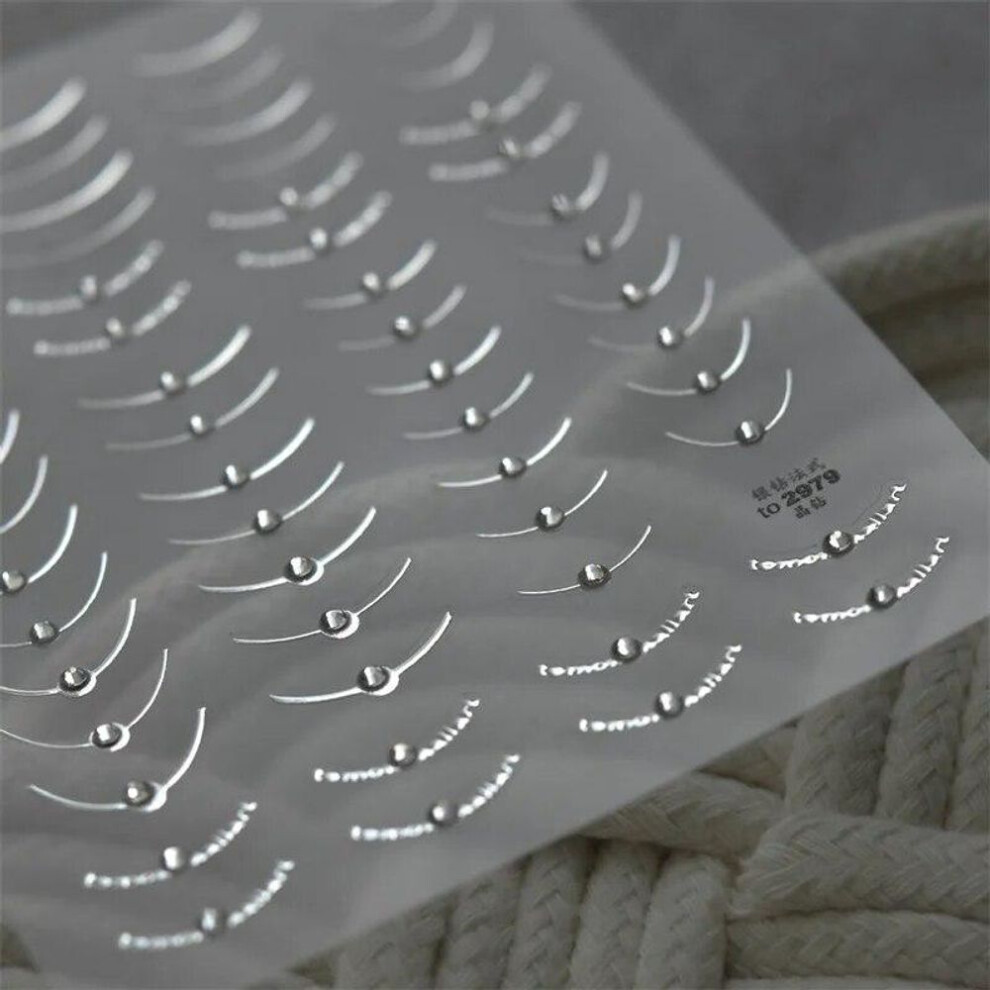 (Silver) 1pcs 5D Rhinestones Japanese Retro Wave Nail Art Stickers Gold Silver Self Adhesive Transfer Nail Decorations Slider Decals DIY
