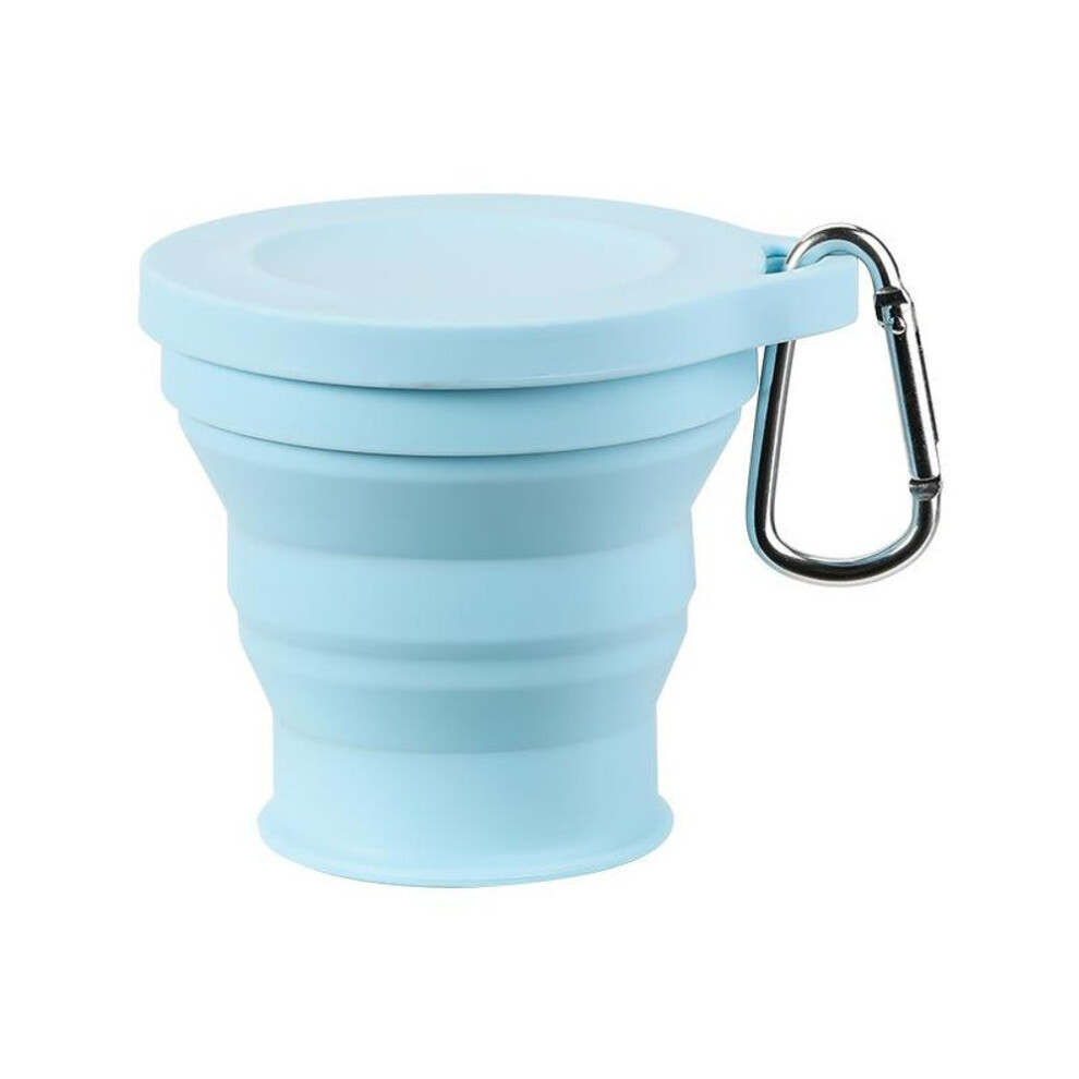 (Blue, 180ml) 180ml Folding Cup Mini Retractable Cup Silicone Portable Teacup Outdoor Travel Coffee Telescopic Drinking Mug with Lid