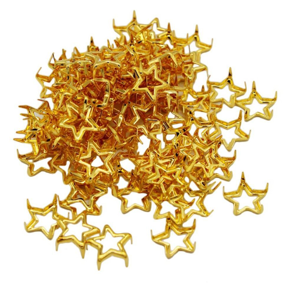 (Gold, 12mm) 100Pcs Punk Star Stud Rivets Pentagram Claw Nailheads Leather Crafts