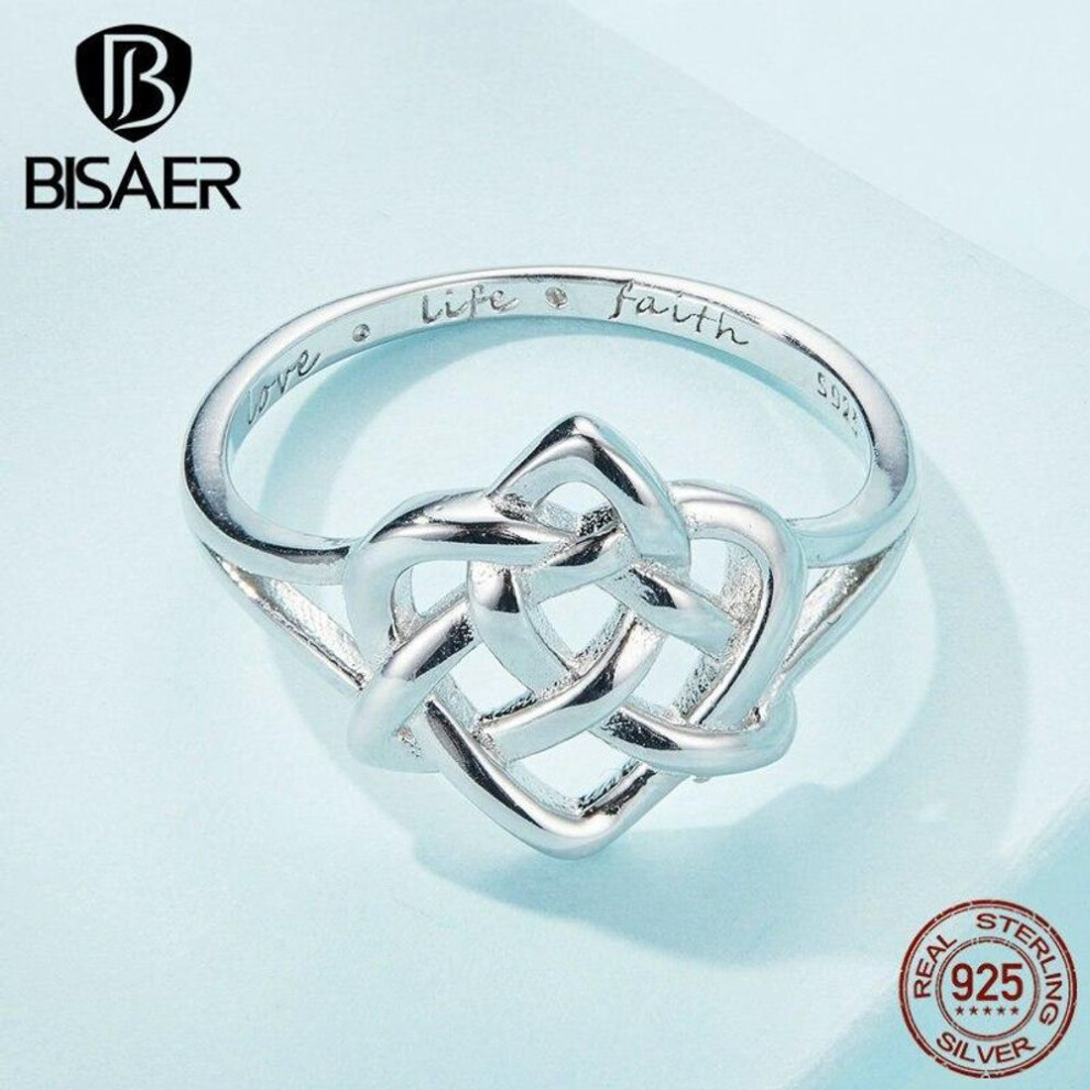 (8) BISAER Real 925 Sterling Silver Celtic Knot Rings Valentine&apos;s Day For Women Party Original Platinum Plated Fine Jewelry